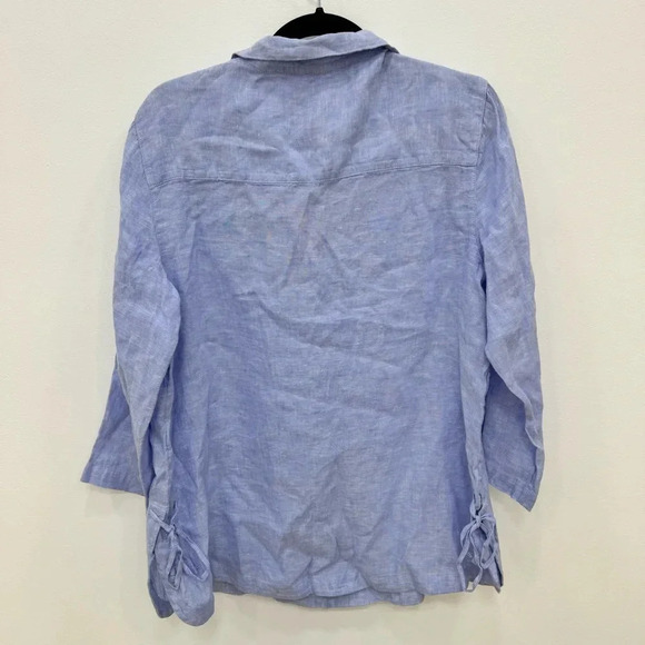 NWT Isaac Mizrahi linen blouse blue Tunic top Sz Large - Picture 2 of 4